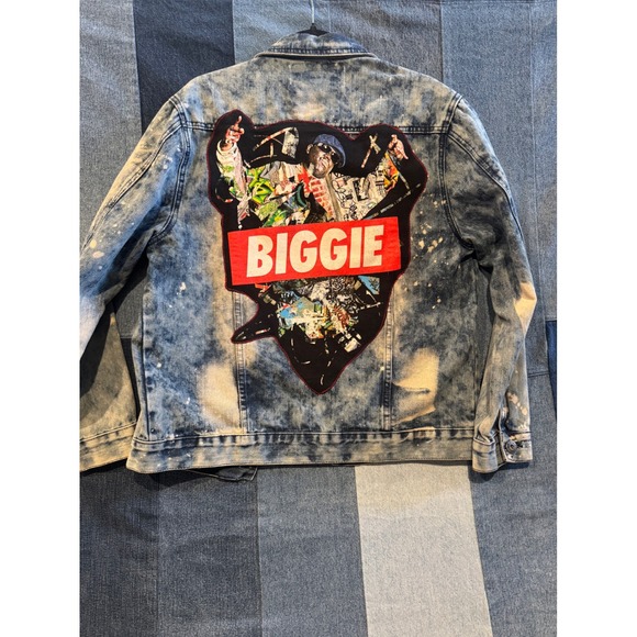 Custom Other - CRTV LTRCY Biggie Smalls Upcycled Distressed Denim Jacket Mens Medium Acid Wash